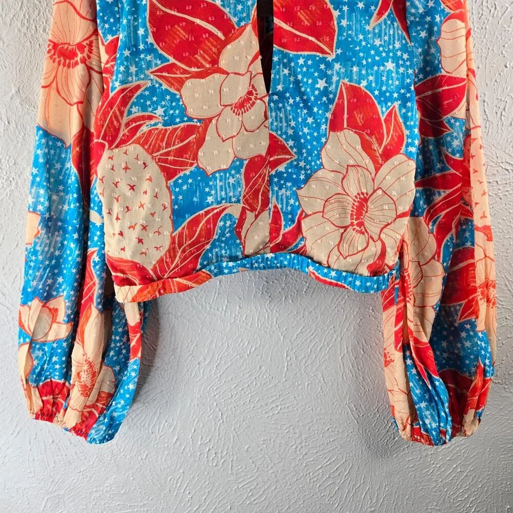 Farm Rio x Anthropologie Blouse Medium Pineapple Floral Print Artsy Colorful Top - Picture 9 of 12